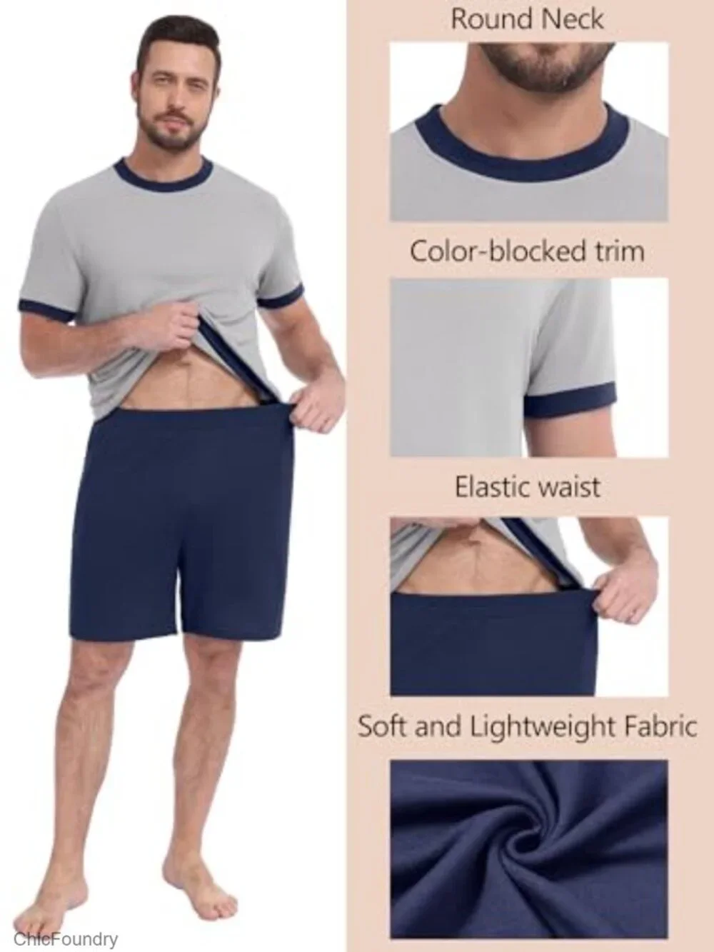 Men's Short Sleeve Pajama Set 2 Piece Loungewear with Pockets